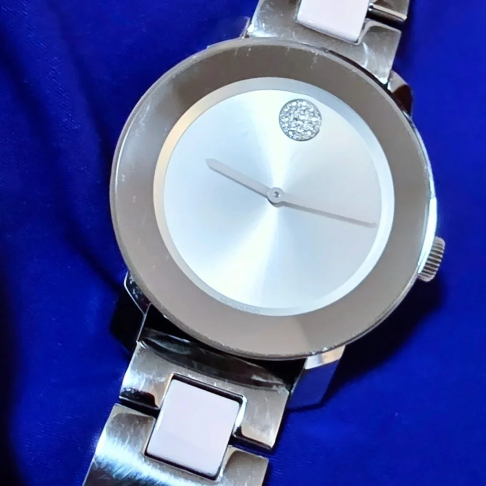 Movado Bold 3600702 Silver and Pink Cermaic Swiss watch